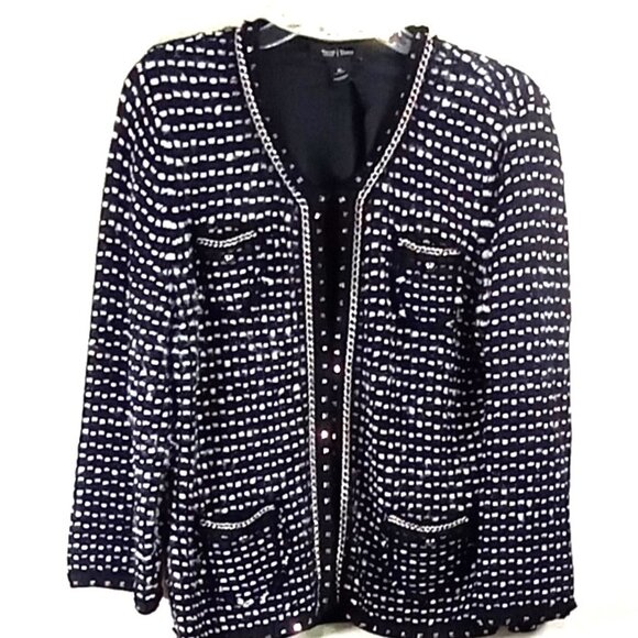 White House Black Market Black Cardigan Sweater Jacket Size X-Large Chains Studs - Picture 1 of 12